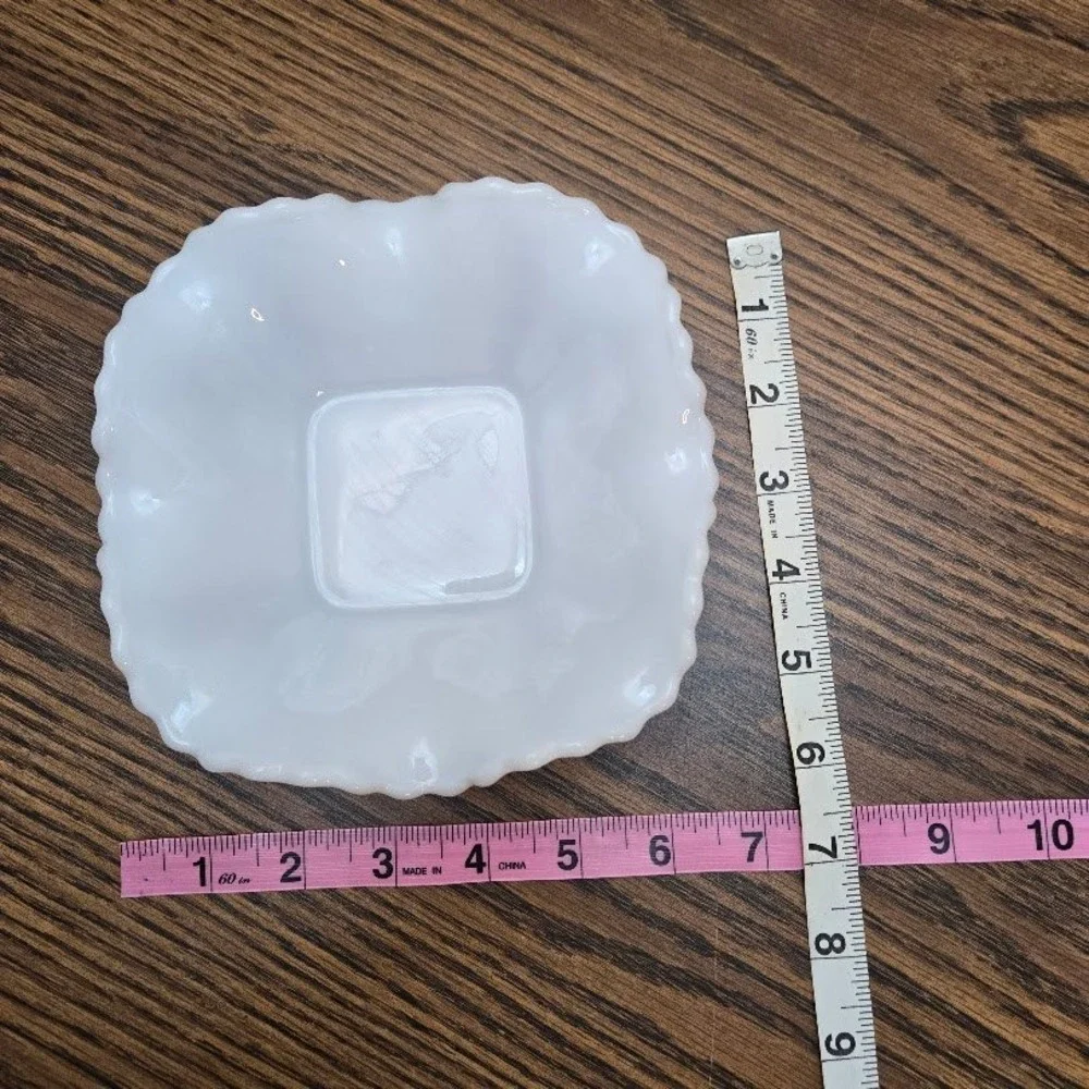 2 Hazel Atlas 1930's Mild Glass Square Dish Diamond Quilt Pattern 5